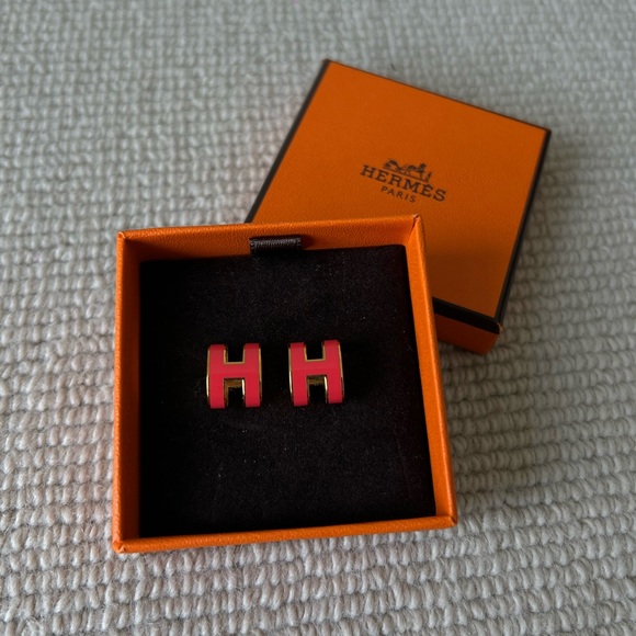 HERMES MINI POP H EARRINGS IN ROUGE GRENAT - Picture 1 of 5